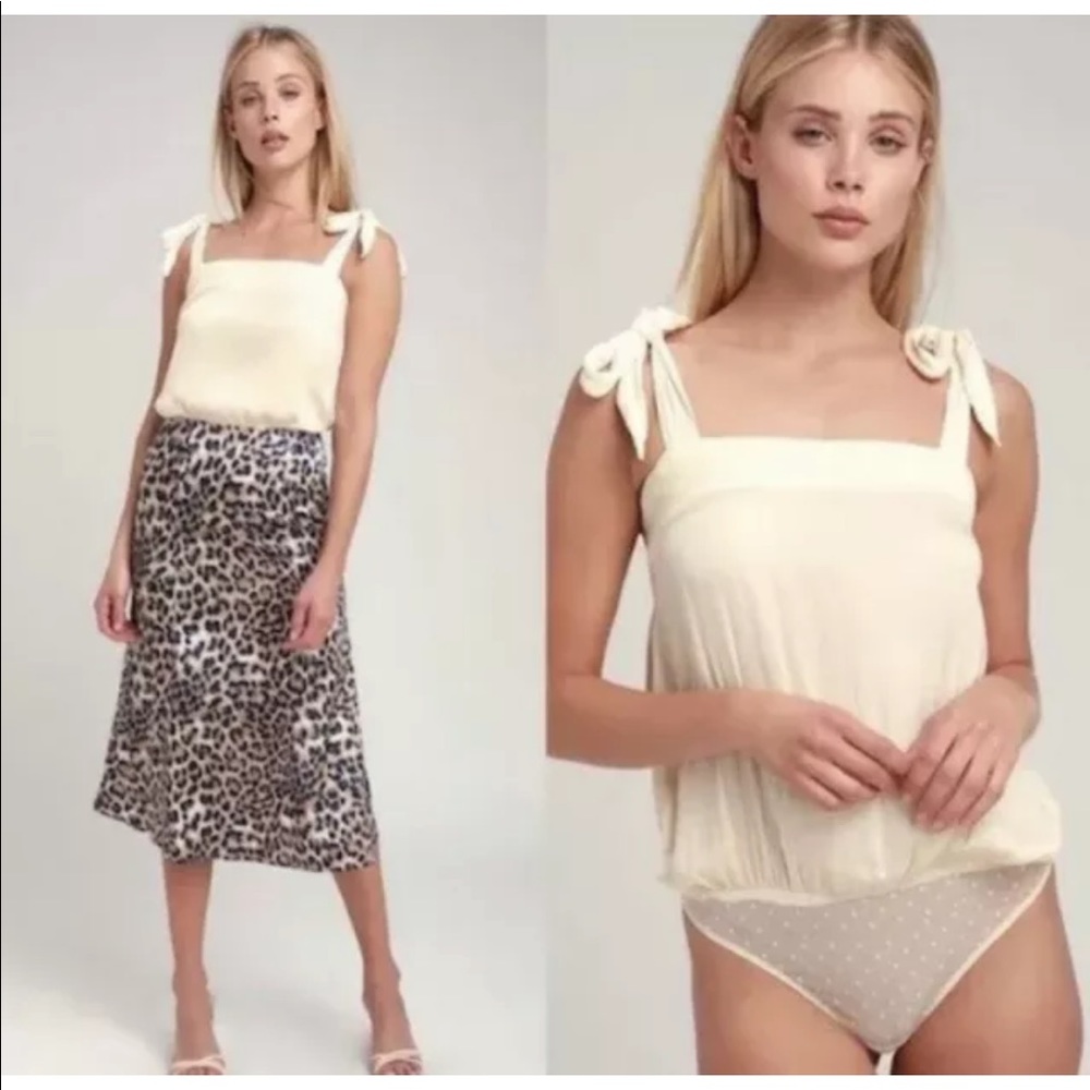 Free People Ties Over Guys Cream Bodysuit XS